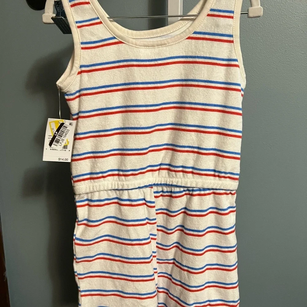 Barbie Red White Blue Striped Tank Short Romper with Cherry Patch NWT 4T